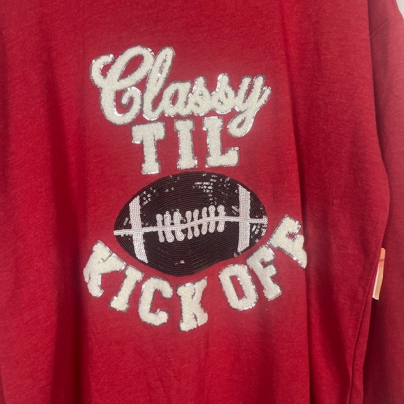 Anneliese Red White Graphic Women's Embroidered Football Sweater size 2X - Picture 2 of 7